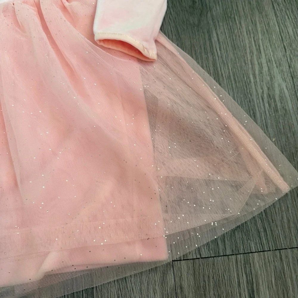 Hanna Andersson Balletcore Princess Pink Empire Waist Glitter Tulle Dress 18-24M